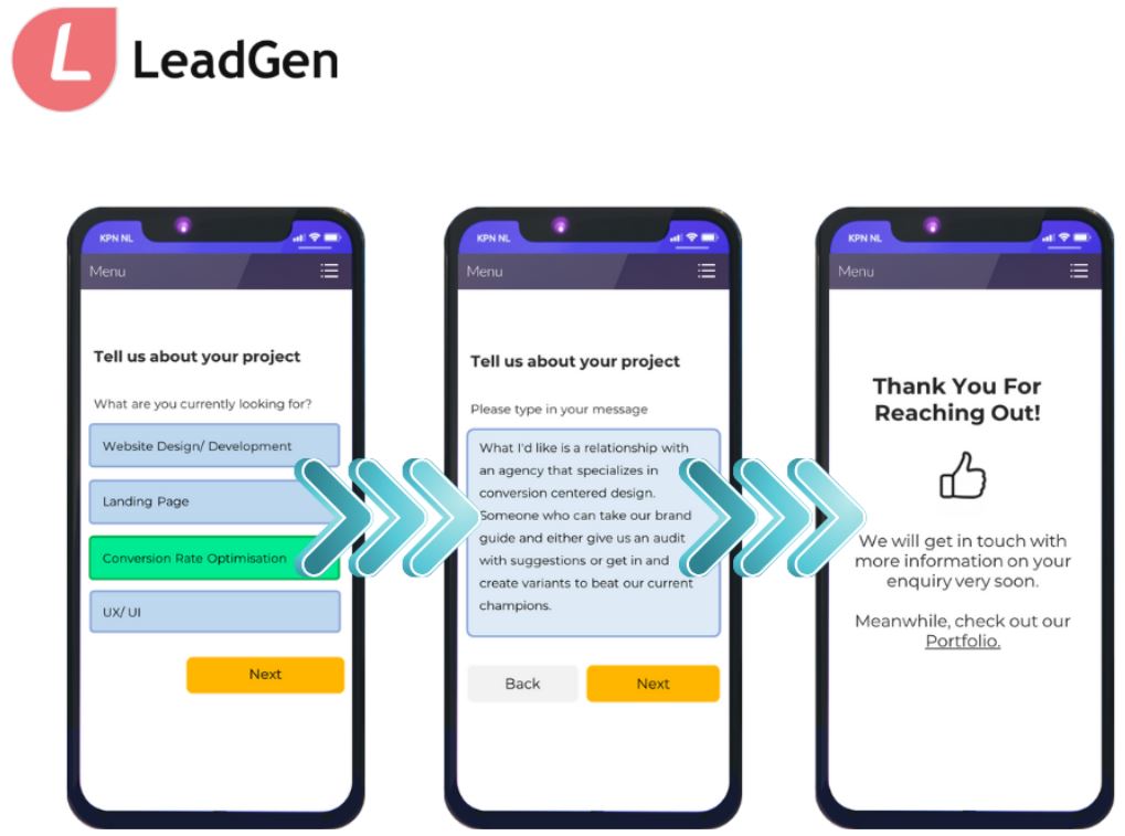  Lead capture form and user journey for enquiry form, built with LeadGenPicture