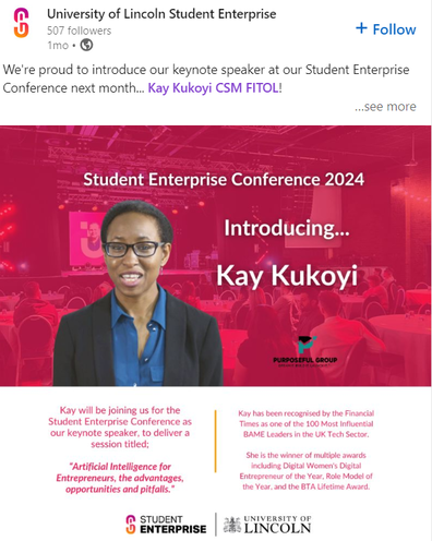 Kay Kukoyi, Purposeful Group, speaker at Lincoln University